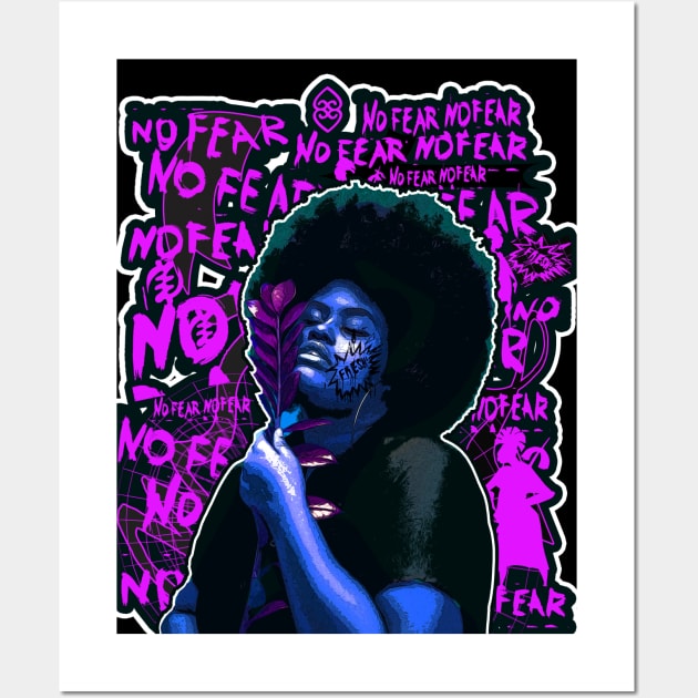 No Fear Strong Black Woman Afro Wall Art by Glass Table Designs